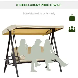 Outsunny 3 Seat Garden Swing Chair Patio Steel Swing Bench with Cup Trays Beige