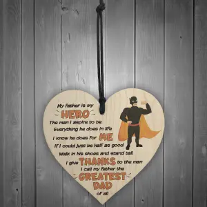 Red Ocean Hero Father Fathers Day Wooden Hanging Heart Plaque Sign Gift Novelty Fathers Birthday Present