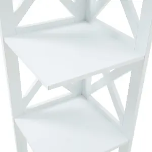 5 Tier White Wooden Corner Shelf Rack Shelf Bookcase Standing Shelving Unit 161 cm