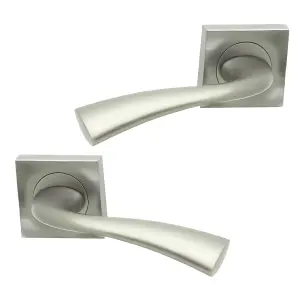 Intelligent Hardware - Internal Door Handle - Pair - Lever on Square Rose - Scimitar - Satin Chrome