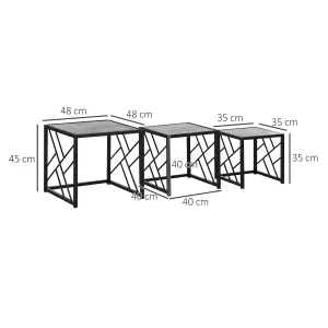 HOMCOM Set of 3 Nesting Coffee Tables Square End Tables w/ Metal Frame, Grey