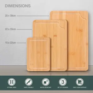 Woodluv Set of 3 Wooden Chopping Board Cutting Board With Stand - Strong, Durable & Hard Wearing Antibacterial Serving Chopping Bo