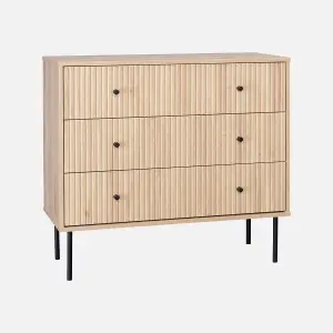 sweeek. 3-drawer chest with grooved wooden-effect Braga Natural 39x90x80.5 cm