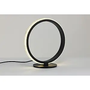 Modern Black Sand LED Table Lamp with Acrylic Etched Decor with Dimmer Switch