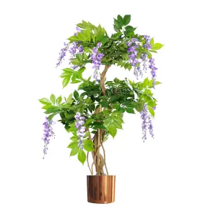 110cm Artificial Purple Wisteria Tree with Copper Metal Planter