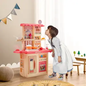 Play Kitchen Set Toddler Kitchen Toy Playset with Real Sounds & Lights