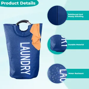 40L Navy Collapsible Laundry Hamper with Padded Handles Foldable Laundry Basket