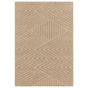 Taupe Handmade Wool Modern Easy to Clean Handmade Geometric Dining Room Bedroom And Living Room Rug-200cm X 290cm