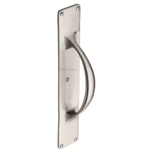 Heritage Door Pull Handle on Plate Satin Nickel