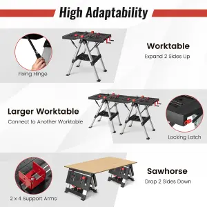 Costway Folding Portable Workbench 450kg With Sawhorse 150kg Worktable Adjustable Height