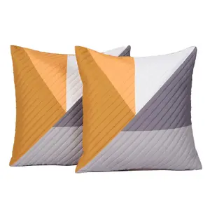 2 Pack Geometric Pinsonic Cushion Covers, Ochre - 45 x 45cm