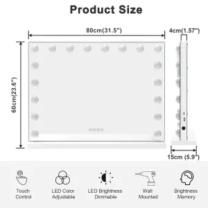 Vanity Mirror with Lights and Bluetooth Speaker, 80cm x 60cm