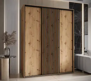 Timeless  Sapporo Sliding Door Wardrobe in Oak Artisan - Bedroom Storage Furniture (H)2050mm (W)2000mm (D)600mm