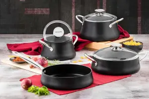 Rozi Dora Collection 7-Piece Non-Stick Granite Cookware Set (Black)