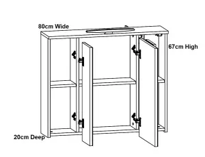 White Bathroom Mirror Cabinet 80cm Wall 800 Storage Unit LED Light 3 Door Spice