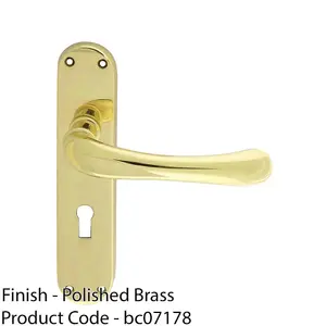 Rounded Smooth Latch & Lock Door Handle - Polished Brass Lever On Backplate