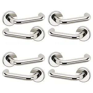 URBNLIVING 125mm Length 8 Pcs Return Metal & Polished Nickel Rose Lever Latch Door Handle Set