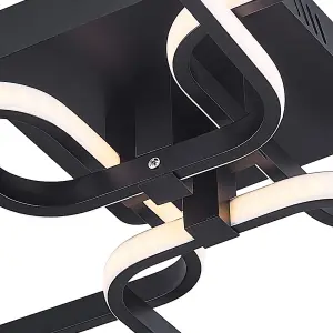 4 Lamp Square Black Frame Contemporary LED Semi Flush Acrylic Ceiling Light Fixture Dimmable