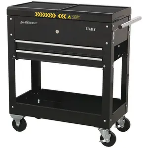 Heavy-Duty Mobile Tool and Parts Trolley - Steel Construction - 770mm x 370mm x 830mm - Black