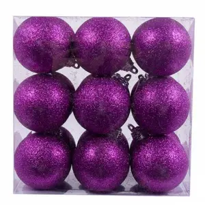 Xmas Glitter Ball Ornament Bauble (Set of 18) Purple