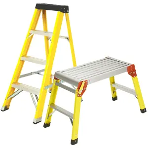 Excel Heavy Duty Fibreglass 3 Tread Ladder with Folding Hop up