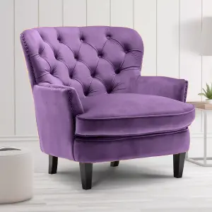 Velvet Purple Buttoned Ava Accent Chair