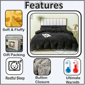 Teddy Fleece Duvet Cover set Black / Double - 2 Standard Pillowcases