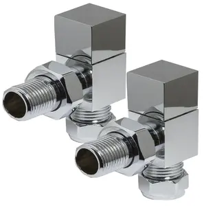 1 Pair Cube Square Modern Chrome Radiator Towel Rail Valves Angled Valves 15mm