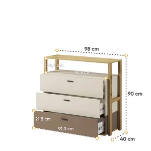 Lenny 06 Chest of Drawers in Oak Artisan & Beige - 980mm x 900mm x 400mm - Elegant Storage Solution with Open Compartment