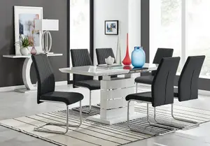 Renato 120cm High Gloss Extending Dining Table and 6 Black Lorenzo Chairs