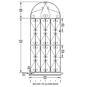 REGA Metal Scroll Tall Bow Top Garden Gate 914mm GAP x 1830mm High RBZP42