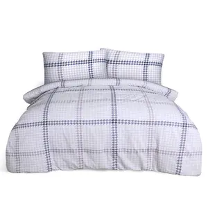 Cotton Houndstooth Duvet Cover with Pillowcases Lilac / Kingsize - 2 Standard Pillowcases