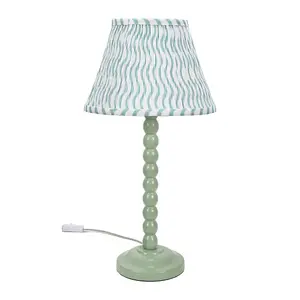 ValueLights Bobbles Sage Green Bobbin Table Lamp with Green Arrow Pleated Shade