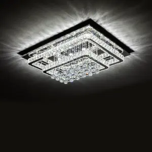 Modern Double Tiers Drop Crystal LED Flush Mount Ceiling Light Fixture Chandelier 80cm White Light