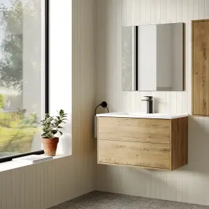 Banyetti Venti 800mm Wall Hung Vanity Unit with Basin - Ostippo Oak