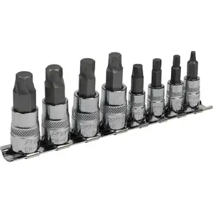 Professional 8 Piece Lock On Hex Socket Bit Set - Durable S2 Steel Bits for 1/4" & 3/8" Drives