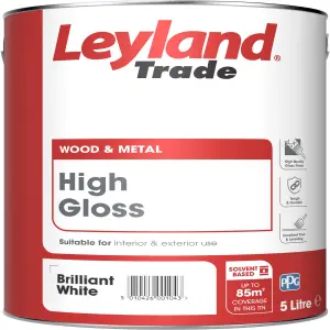 Leyland Trade Pure brilliant white Gloss Metal & wood paint, 5L