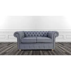 Chesterfield 2 Seater Sofa Settee Zoe Granite Grey Fabric In Classic Style