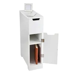 SENNEN Super Slim Bathroom Storage Cabinet, Small White Wooden Organiser