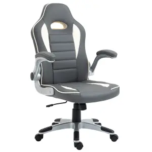 Vinsetto Home Office Chair Racing Gaming, Height Adjustable Rolling Swivel With Tilt Function PU Leather, Grey