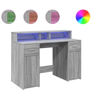 Berkfield Desk with LED Lights Grey Sonoma 120x55x91 cm Engineered Wood