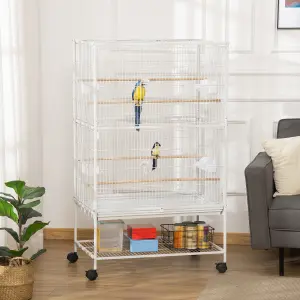 PawHut Large Bird Cage Budgie Cage for Finch Canaries Parrot with Stand White