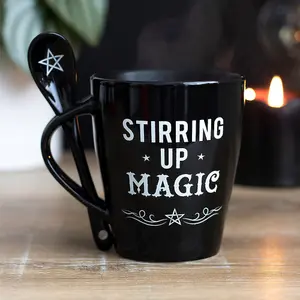 Ceramic Mug and Spoon Halloween Set - Stirring Up Magic. (500ml)