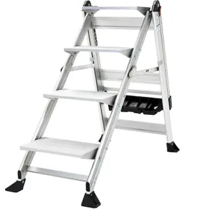 0.9m PREMIUM JUMBO Folding Step Ladders 4 Tread Anti Slip Aluminium Safety Steps