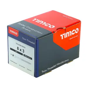 TIMCO Twin-Threaded Countersunk Silver Woodscrews - 8 x 3 (200pcs)