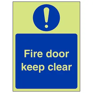 Fire Door Keep Clear Mandatory Sign - Glow in the Dark 150x200mm (x3)