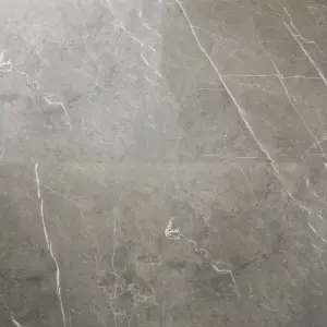 Ultimate Grey Gloss Marble effect Porcelain Indoor Wall & floor Tile, Pack of 3, (L)595mm (W)595mm