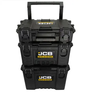 JCB Full Site System 3-Piece Modular Tool Storage System with Cart Tool Organiser Case & Heavy-duty 9 inch Wheel Trolley