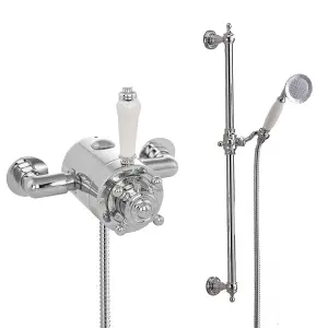 Nes Home Alice Cross Exposed Thermostatic Mixer Valve, Slider Rail & Handset Chrome/White