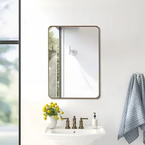 50cm W x 70cm W Rectangular Wall Mounted Gold Metal Framed Bathroom Mirror Decorative